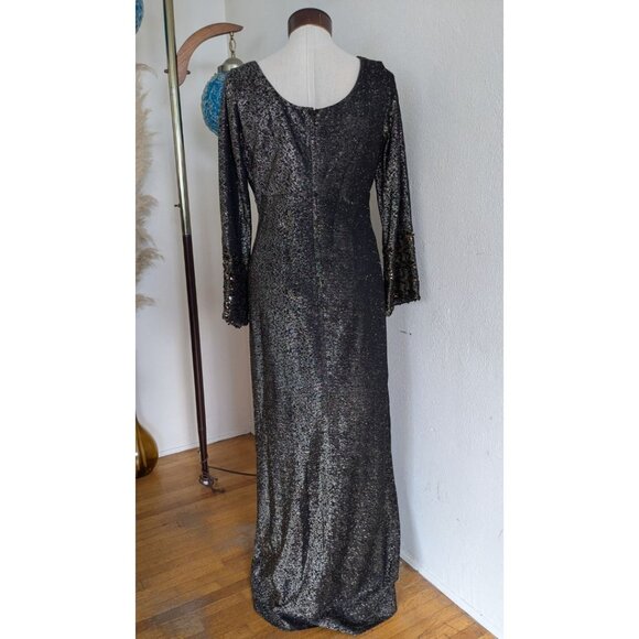 Fabulous Gold 60s Gown with Sequined Bell Sleeve - Picture 2 of 7